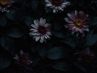 Poster - dark flowers nature concept. AI Generative