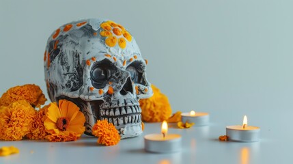 Colorful Skull and Flowers - Day of the Dead