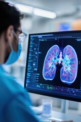 Wall Mural - Medical assessment of lungs with advanced digital display tools