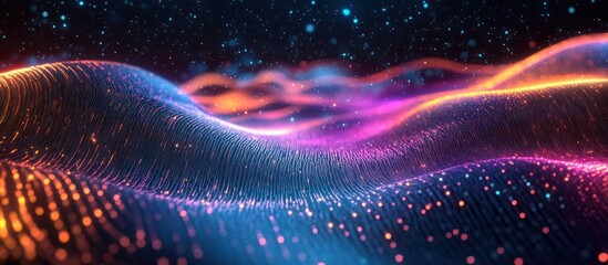 Wall Mural - abstract background with colorful glowing particles and lines.