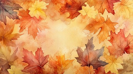 Wall Mural - A painting of autumn leaves with a yellow background