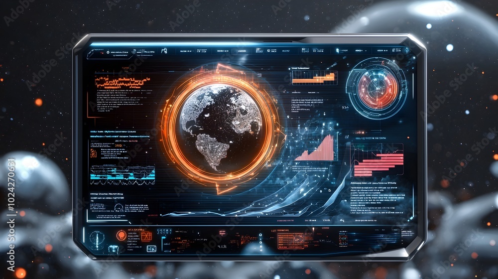Futuristic holographic interface showcasing a transparent digital ...