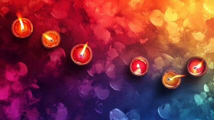 Wall Mural - A colorful background with a row of candles in different colors. The candles are lit and are arranged in a line. Concept of warmth and celebration