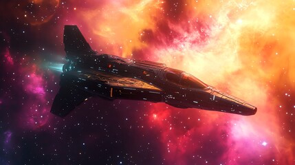 Wall Mural - a sleek, futuristic spaceship soars through a vibrant nebula, a testament to interstellar travel and