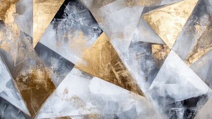 Poster - Abstract painting featuring geometric patterns in gold and light gray tones on canvas Ideal for modern wall decor including wallpapers murals and carpets