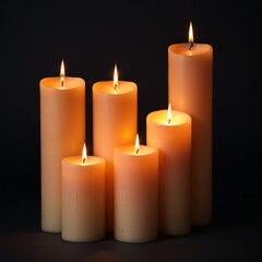  burning candles on black background