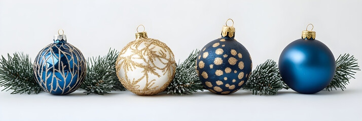 Wall Mural - Elegant blue and gold ornaments with pine branches create festive atmosphere