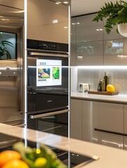 Fototapete - The kitchen showcases advanced smart appliances that enhance cooking experiences with interactive features and convenience. Generative AI