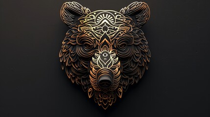 Poster - Bear head with intricate tribal ornaments in a flat lay view.