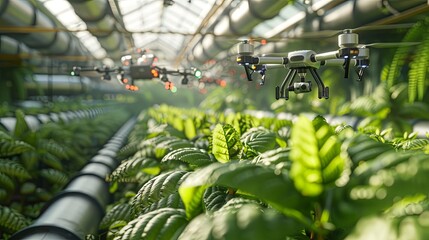 Aufkleber - Drones and sensors equipped with AI monitor crops, enhancing farming efficiency and optimizing agricultural practices in real-time. Generative AI