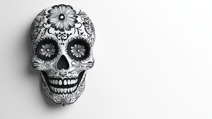 Day of the Dead sugar skull design with intricate details showcased on a pure white backdrop.