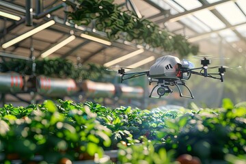 Aufkleber - Drones and robots work together, using AI to monitor crops and improve agricultural practices in an advanced farming environment. Generative AI