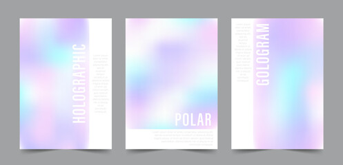 Y2k Holographic Gradient Background. Modern pearlescent vector. Set of soft blur cards. Iridescent aura posters. Pastel minimalist backdrop for social media, business card or website design.