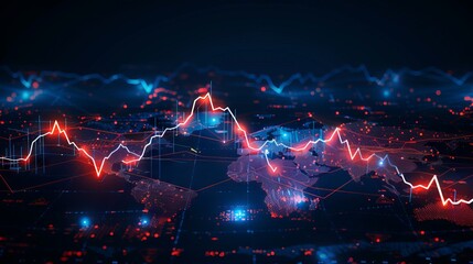 Wall Mural - Digital stock market trading with rising graph analytics, illuminated financial data and market trends visualization