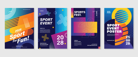 sport event poster design background vector set. sport cover template with vibrant abstract gradient