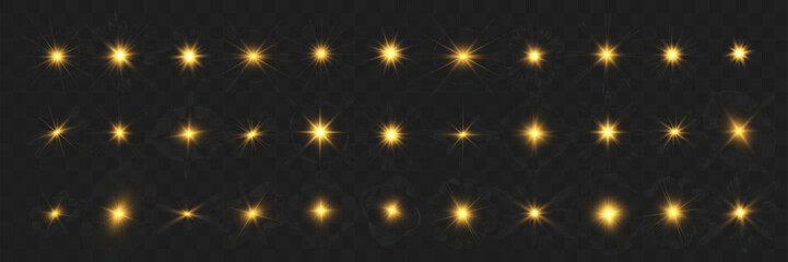 Aufkleber - Set of bright beautiful stars.Flash of light on the background.Vector graphics.

