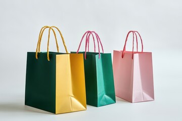 Collection set of colour eco friendly recyclable side view blank shopping paper bag