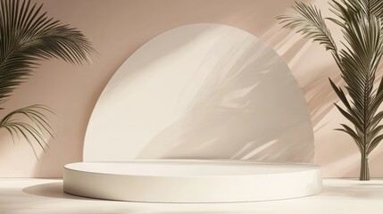 3D backdrop featuring a podium display Blank white banner mockup with natural shape and shadow Ideal for beauty product and cosmetic promotion Abstract line design Minimalist template 3D rendering
