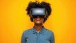 © thesweetsheep - Immersed in the Game: Middle-aged Black Woman Enjoying Virtual Reality Gaming on Yellow Background