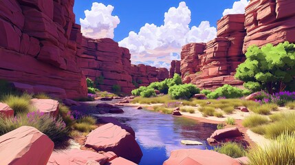 Wall Mural - A winding river cutting through a deep canyon with vibrant rock formations