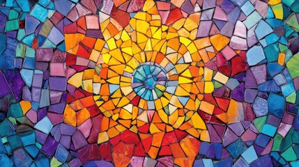 Canvas Print - Abstract mosaic illustration featuring a kaleidoscope pattern with vibrant colors creating a decorative fantasy texture