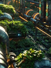 Aufkleber - A modern farm employs drones and robotics to track crops, using AI to streamline and optimize sustainable agricultural practices. Generative AI