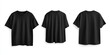 © stock.metket.com - Set of black oversized loose Drop Shoulder tee t shirt round neck front, back and side view
