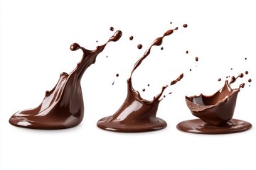 Set of Melted Chocolate wavy splash in mid air isolated on white background