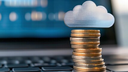 Cloud computing and financial growth concept with coins and cloud icon