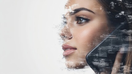 Wall Mural - digital glitch effect woman talking on phone