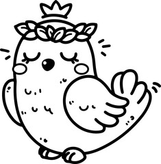 Wall Mural - cartoon dove wearing a crown of leaves, hand-drawn in line art style. vector illustration, isolated 