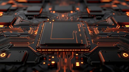 Wall Mural - futuristic circuit board with orange glow
