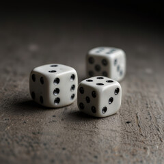 Three white dice with different numbers on light background