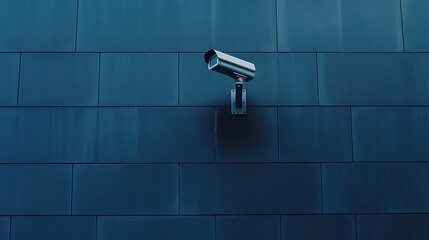 Surveillance Camera on Modern Blue Building Facade