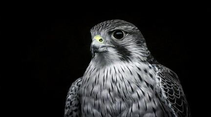 Wall Mural - an elegant black and white shot of falcon in a dark setting