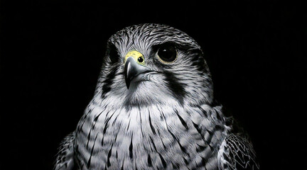 Wall Mural - an elegant black and white shot of falcon in a dark setting