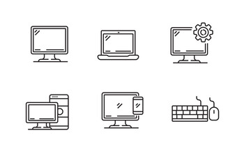Wall Mural - set of computer icons with line style on a white background