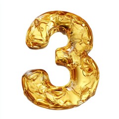 Wall Mural - a glossy, golden number three with a textured surface.