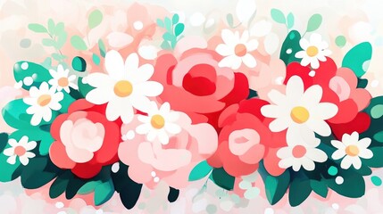 Wall Mural - bouquet featuring pink roses and white daisies