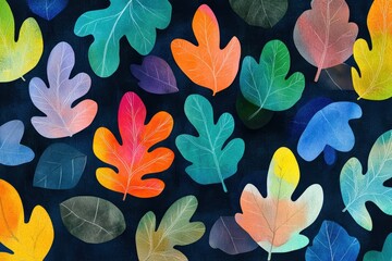 Colorful autumn leaves pattern on dark background