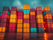 © wcirco - a collection of colorful, weathered shipping containers stacked on top of each other.