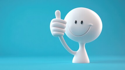 3D render of an abstract cartoon character with a flexible wavy boneless hand making a thumbs up gesture set against a vibrant blue background Surreal clip art illustration