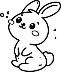Wall Mural - cartoon rabbit looking up, hand-drawn in line art style. vector illustration, isolated for easy use 