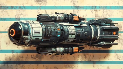 Wall Mural - a futuristic spaceship with a sleek design sits on a retro-style striped background.