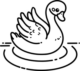 Wall Mural - cartoon swan floating in the water, hand-drawn in line art style. vector illustration, isolated for 