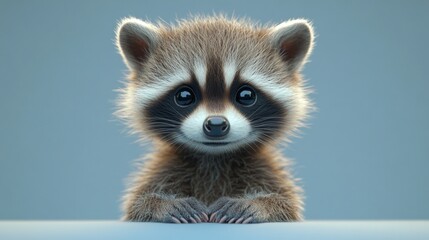 Wall Mural - A cute raccoon with big eyes, looking curiously at the viewer.