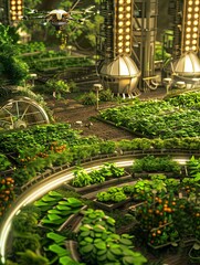 Aufkleber - Drones and robots work together, utilizing AI to monitor and optimize crop health and farming practices in a vibrant farm. Generative AI