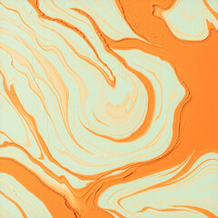 Fototapete - Streams of paint in orange and light green. Abstract background