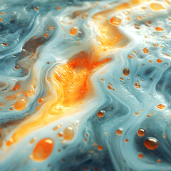 Poster - Smooth illustration of a flowing green thick liquid with colored bubbles