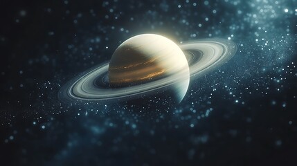 Wall Mural - A detailed 3D rendering of Saturn, a gas giant with prominent rings, set against a starry backdrop.